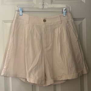 Cider 100% Cotton High Rise Pleated Shorts, Cream/Yellow, M
